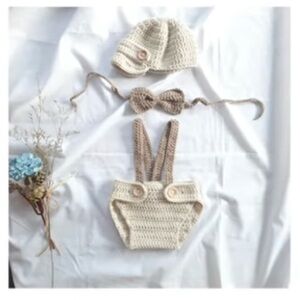 Charming Crochet Baby Hat Set - Cream and Tan